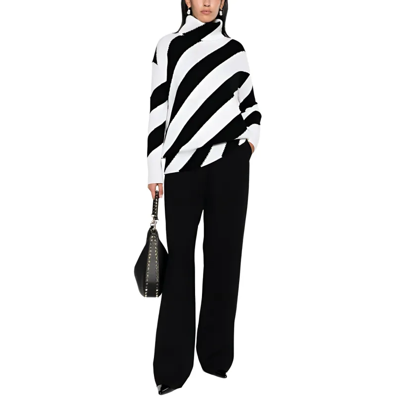 Valentino High Neck Striped Knitted Jumper-1