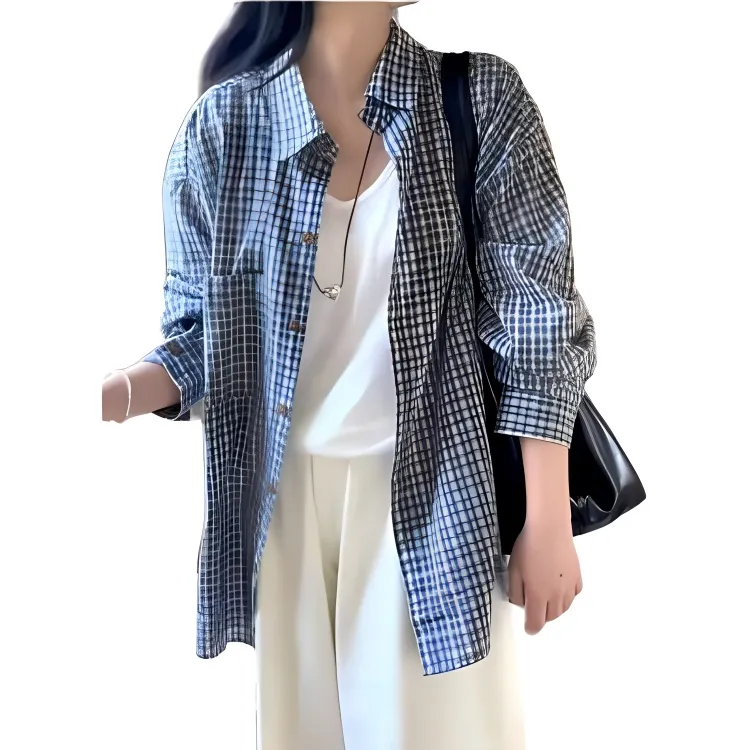 PAIN OR PLEASURE Plaid Shirt Outerwear Women's Blue Plaid-2