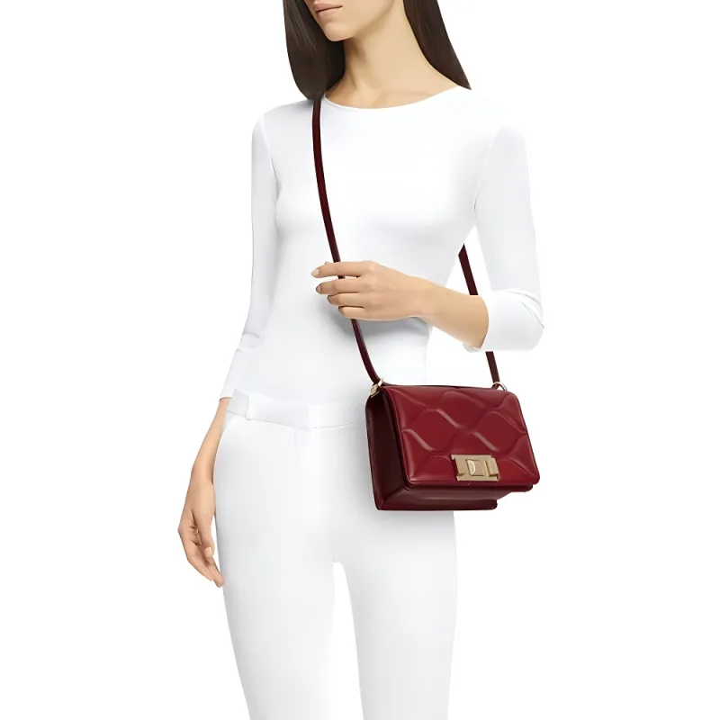 Furla Mimi Collection Lambskin Small Square Bag, Crossbody Bag Mini Women's Red-2