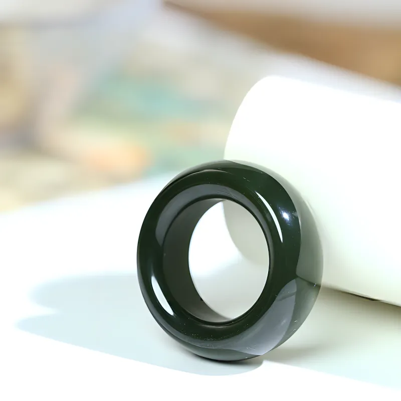 Jade Charm Yao Hetian Jade Rings Green Jade Unisex-2