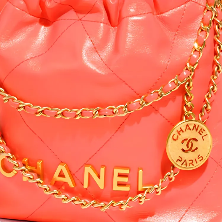 CHANEL 22Bag Bright Calfskin Bucket Bag, Shoulder Bag, Crossbody Bag Mini Women's Coral Orange Red-4