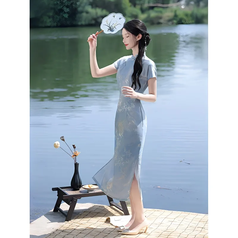 Mu Xiao Xin Cheongsams Women's Blue-4