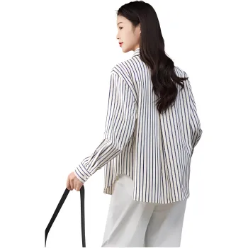 YALIDA Shirt Women's Blue White Stripes