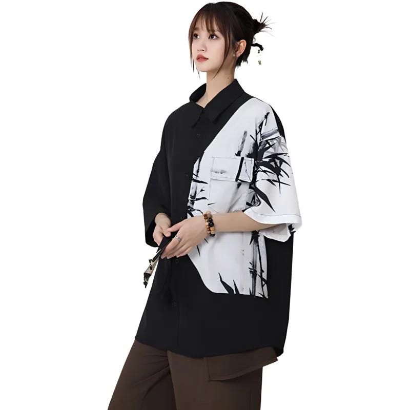 ADOONGA Shirts Women's Ink Wash Painting-2