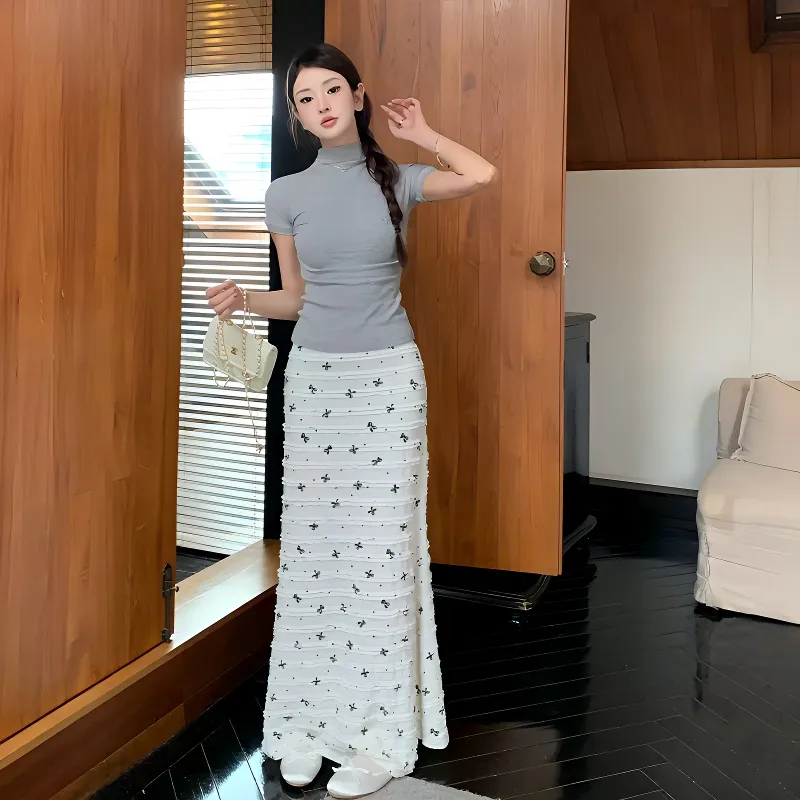 SISC Casual Long Skirts Women's White-4