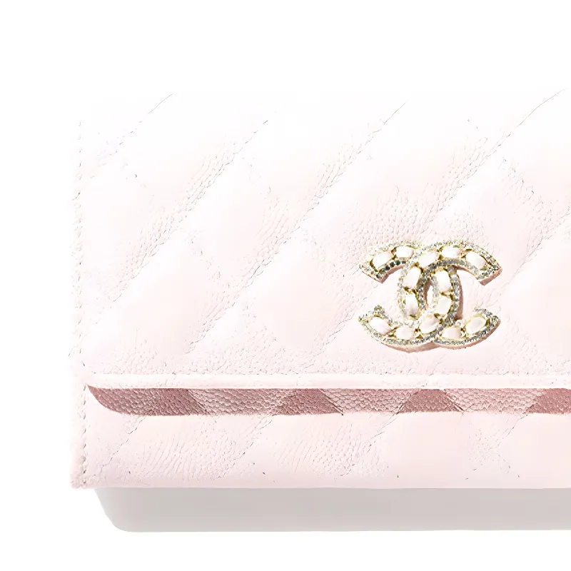 CHANEL Caviar Cow Leather Wallet Women's Light Pink-3