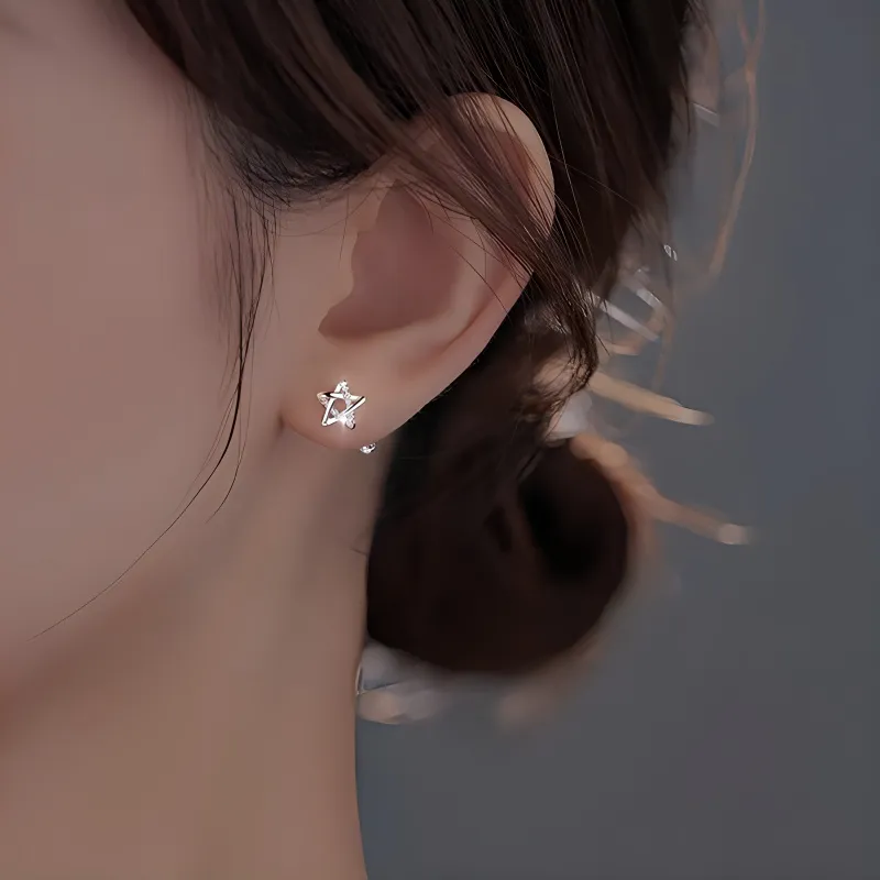 Rhymes 999 Fine Silver Needle Stud Earrings Women's-2