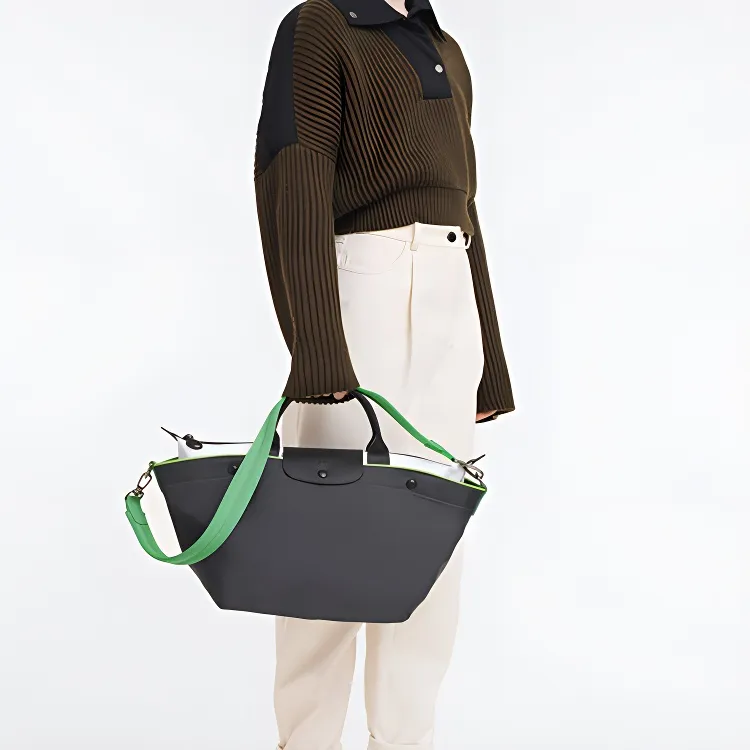 LONGCHAMP Le Pliage Canvas With Leather Canvas Bag, Dumpling Bag, Crossbody Bag, Handbag Medium Size Women's Metal Gray-4