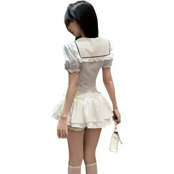 Garbege Uniforms Women's Shirt Bow Tie White Dress Clothing Set