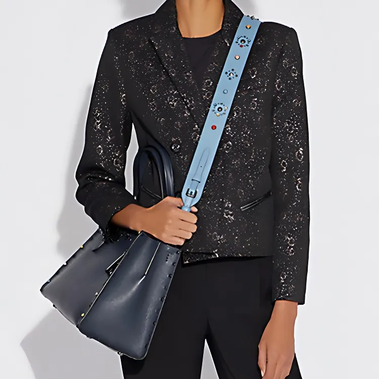 COACH Straps Leather Bag Strap Women's Blue Gray-3
