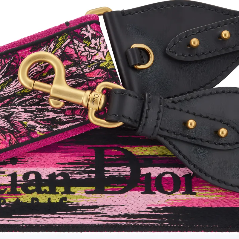 DIOR Embroidered Cow Leather Patchwork Bag Straps Women's Peach Pink-2