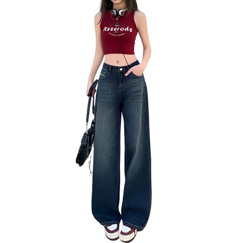 YINLEI Jeans Women's Vintage Blue-1