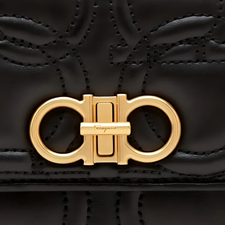 FERRAGAMO Cow Leather Wallet Small Size Women's Black-4
