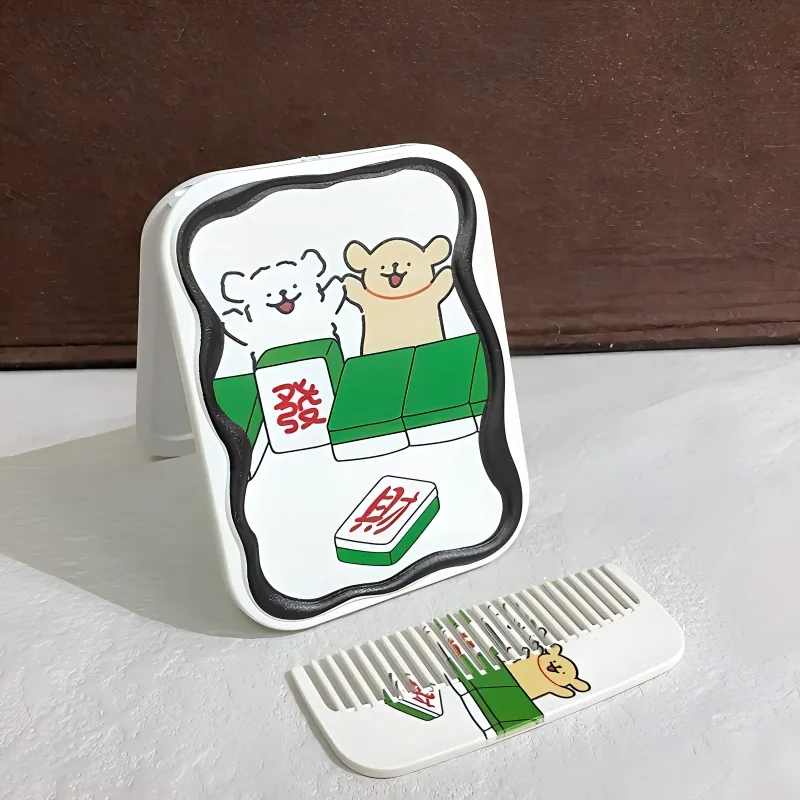 Love Of Wormwood Mahjong Foldable Mirror Pocket Makeup Mirror Creative Portable Practical-4