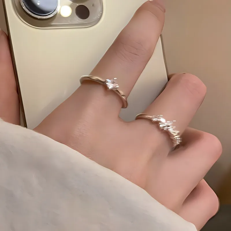 Barbie S925 Silver Couple Rings Ring Unisex Silver Gift Box Set-5