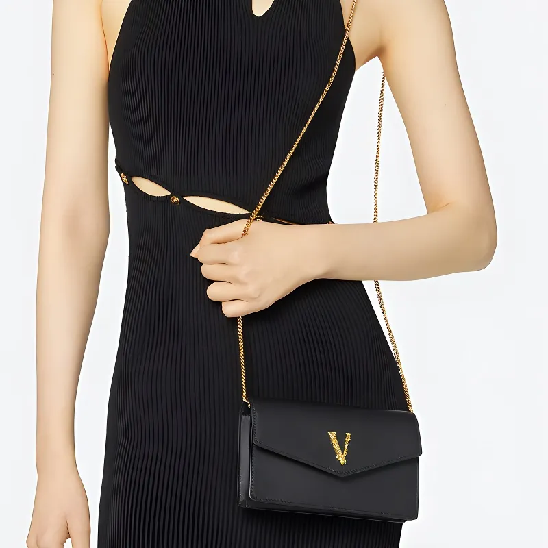 VERSACE VERSACE Calfskin Envelope Bag Shoulder Bag Crossbody Bag Women's Black-4