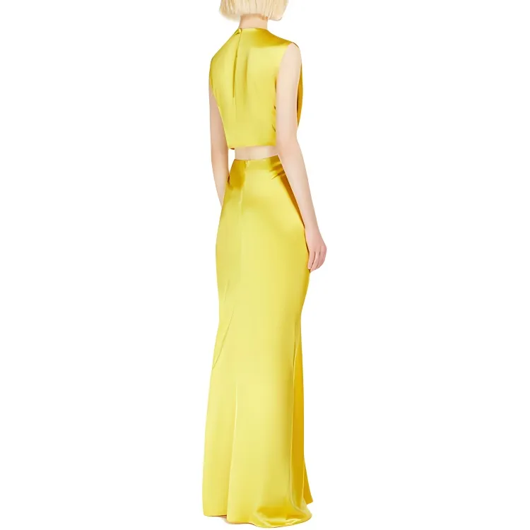MaxMara Panaro Collection Silk Satin Hourglass Dress Sleeveless Dress Women's Yellow-2
