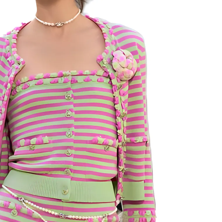 CHANEL 25S Spring Summer Collection Cashmere Sweater Women's Green Pink-4