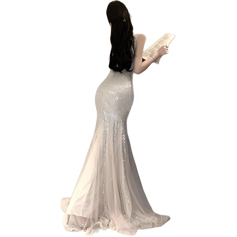 GUOZHEN Slip Dresses Women's Champagne Silver-1
