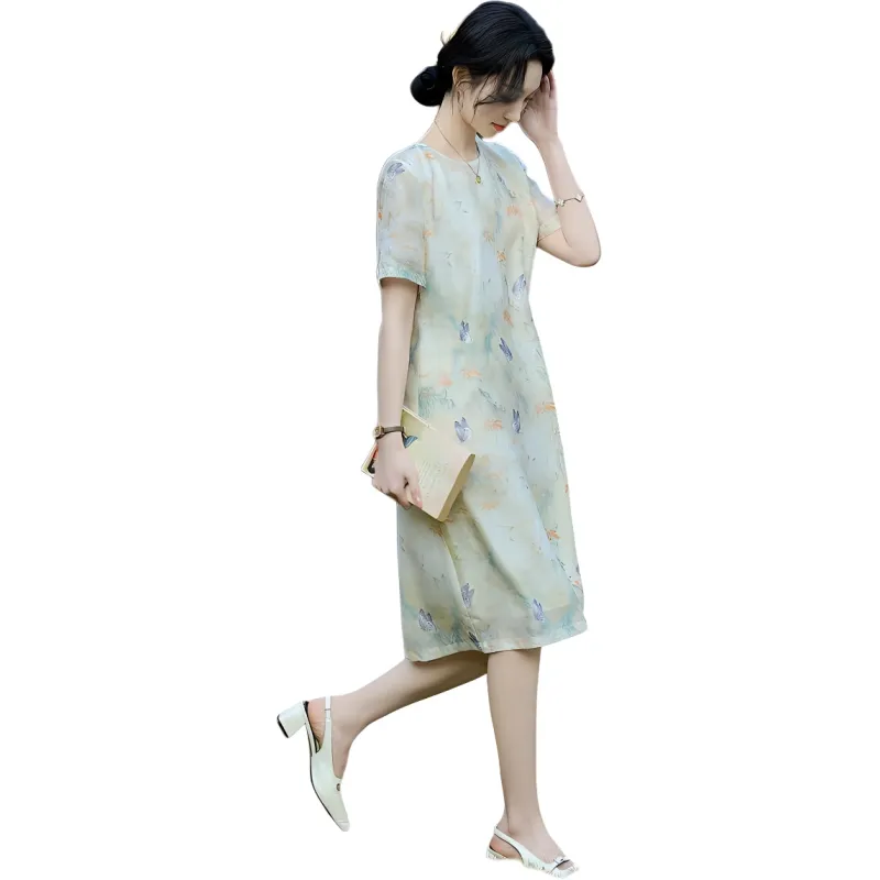 【dme】 Short Sleeved Dress Women's Beige Yellow-2