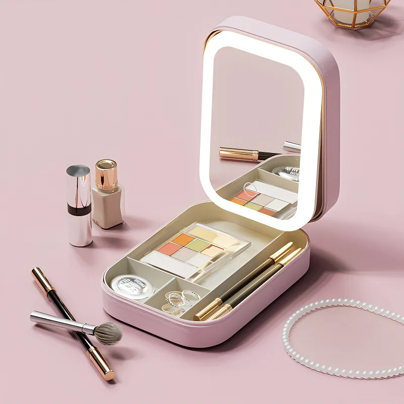 Love Of Wormwood Portable Mirror Storage Box With Light, Integrated Make up Tools Foldable And Portable-5