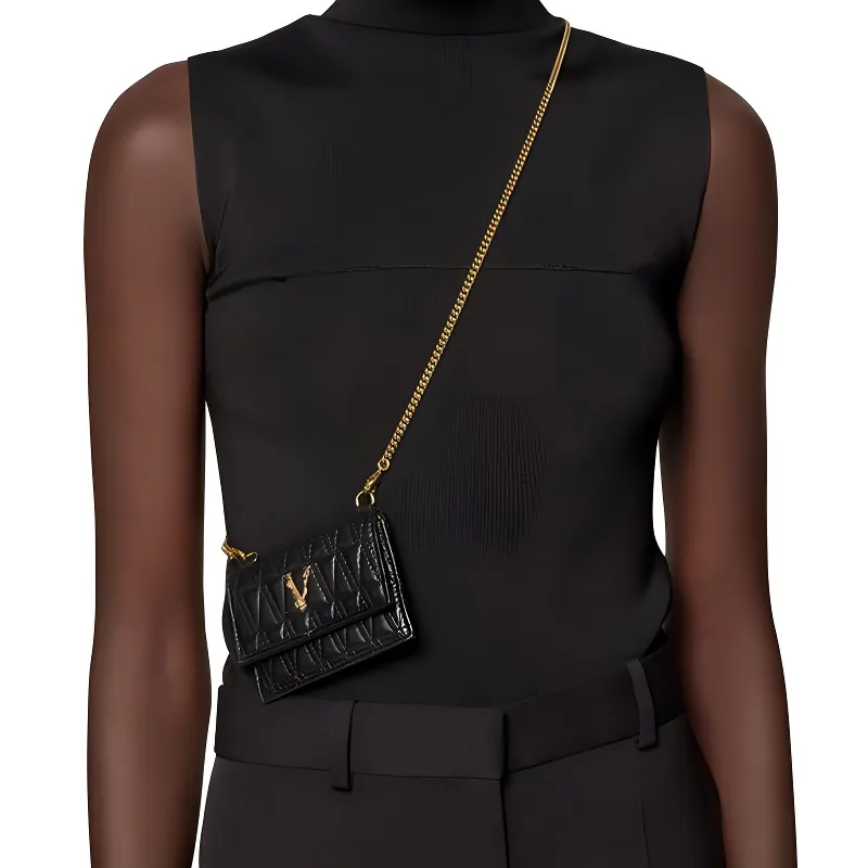 VERSACE Virtus Leather Crossbody Bag, Card Holder Women's Black-4