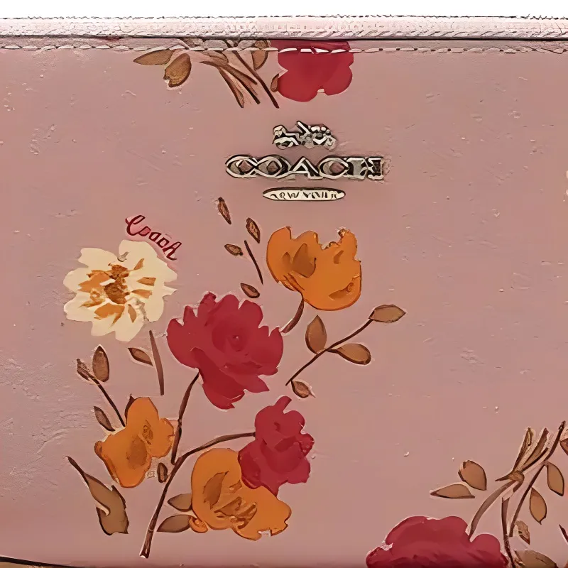 COACH Coated Canvas With Leather Wallet Women's Nude Pink With Nude-4