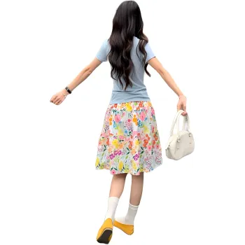 Garbege Two Piece Skirt Sets Women's Blue T Colorful Skirt Clothing Sets
