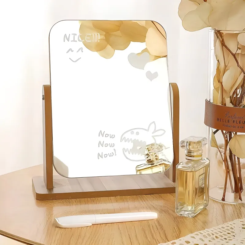 Evening Tang Wooden Vintage Desktop Portable Large Size Make Up Mirrors Rotatable Clear-2
