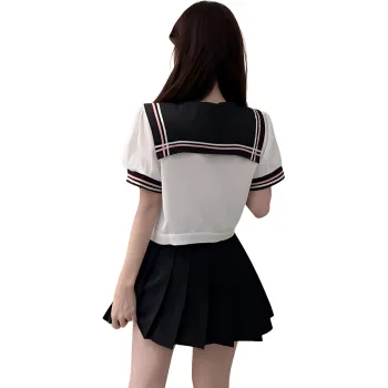 Garbege Uniform Women's White Blouse Tie Black Skirt Set