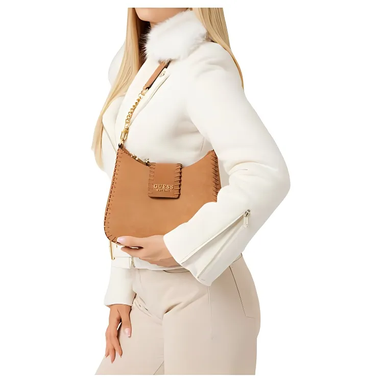 GUESS Genuine Leather Crossbody Bag, Shoulder Bag Regular Women's Brown-2
