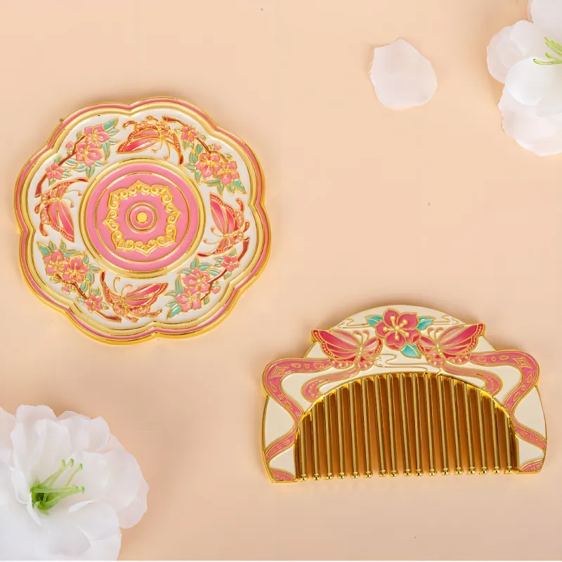 Future Maple Chinese Style National Cultural Creativity Fu Duo Pocket Mirror Comb Make up Tools Convenient-4