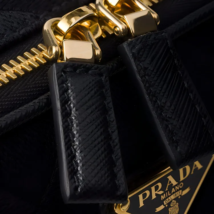 PRADA Brique Fabric With Leather Shoulder Bag Crossbody Bag Women's Black-4