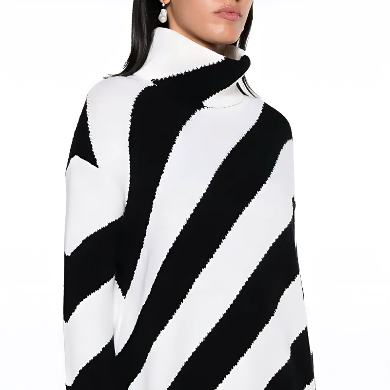 Valentino High Neck Striped Knitted Jumper-4