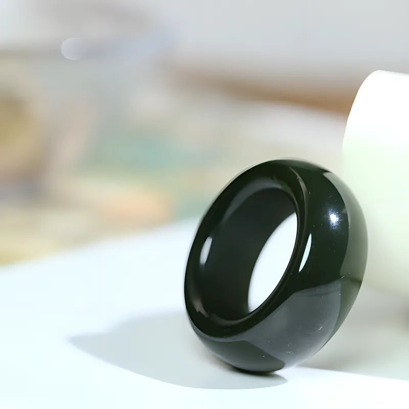 Jade Charm Yao Hetian Jade Rings Green Jade Unisex-3