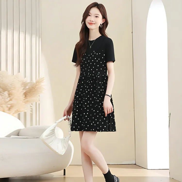DOSOHEB Short Sleeved Dress Women's Black-2