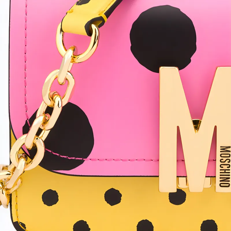 MOSCHINO Cow Leather Shoulder Bag Women's Pink Yellow-4
