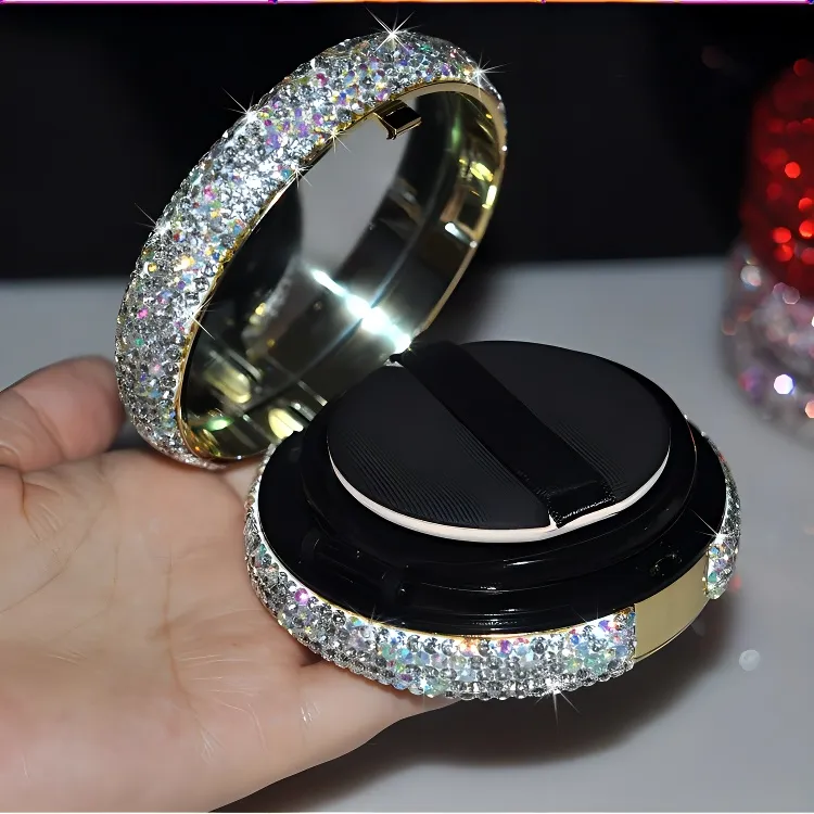 Future Maple Rhinestone Embellished Portable Powder Puff Box Air Cushion Box Cosmetics Storage-2