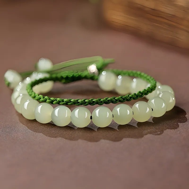 MUSHIFEN Hetian Jade Beaded Bracelet Pale Greenish White Jade Women's-1