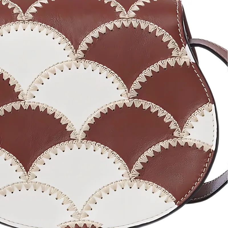Chloe Marcie Nappa Lambskin Patchwork Shimmering Calfskin Saddle Bag Shoulder Bag Crossbody Bag Small Size Women's Tan-3