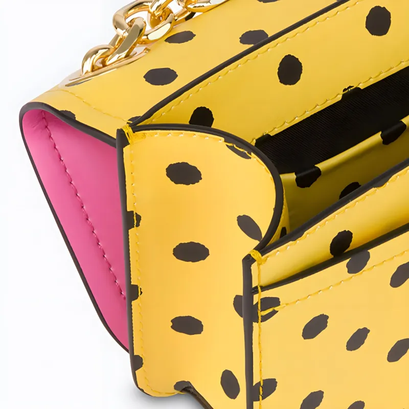 MOSCHINO Cow Leather Shoulder Bag Women's Pink Yellow-3