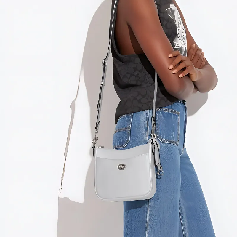 COACH Chaise Pebbled Leather Crossbody Bags Trumpets Women's Metal Silver-4