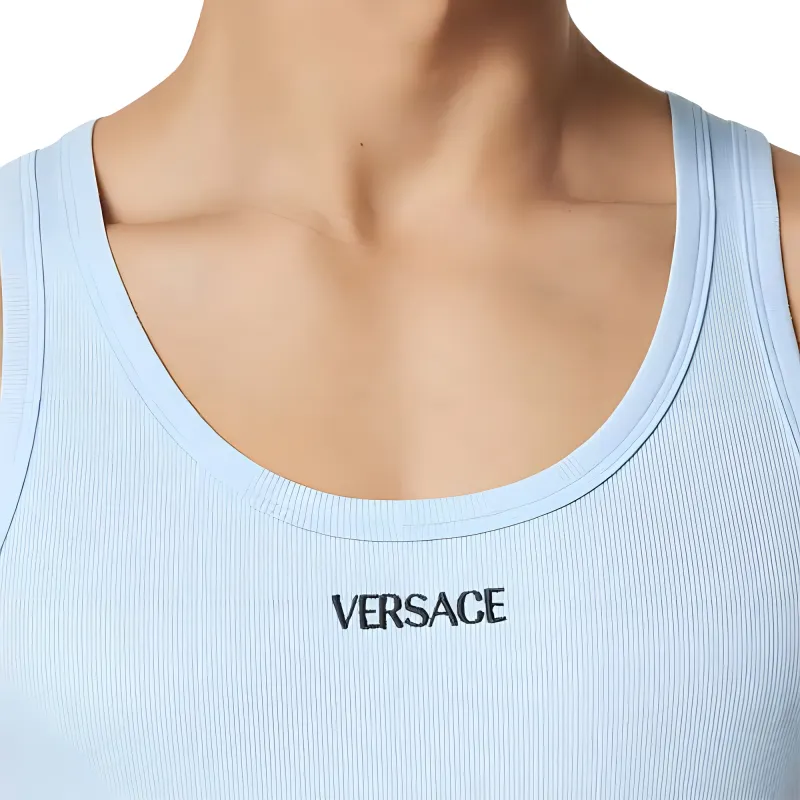 VERSACE Logo embroidered Ribbed Tank Top-1