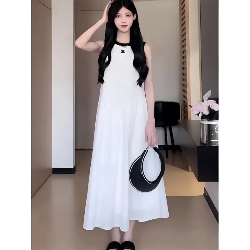 DOKZB Sleeveless Dresses Women's White-5
