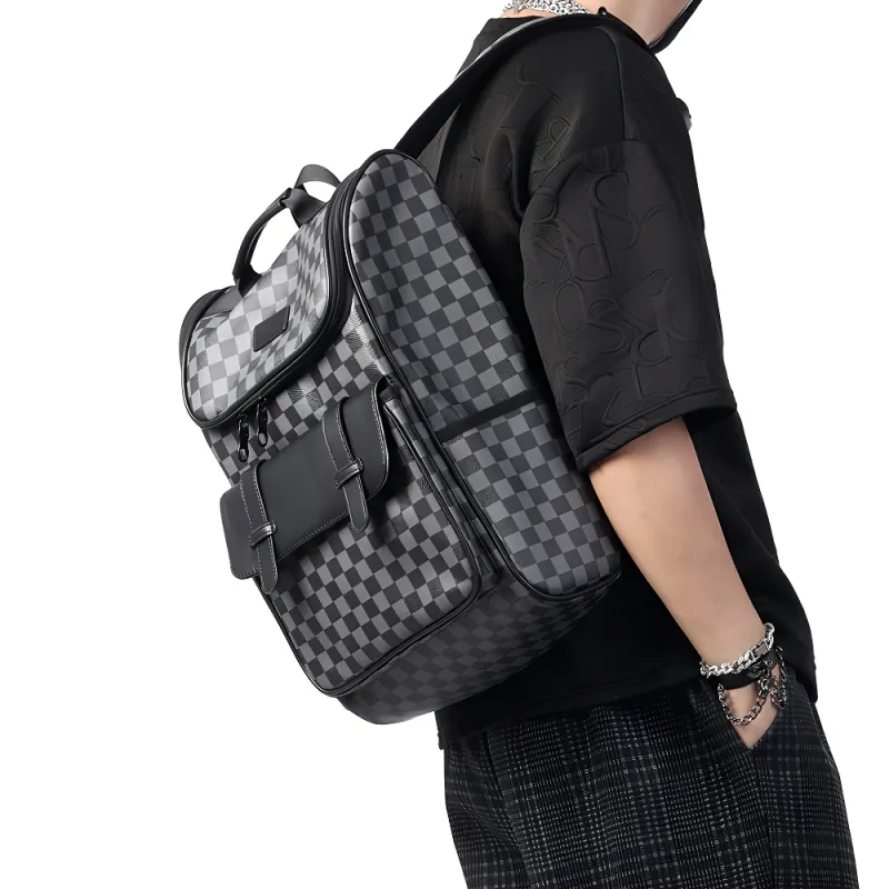 VIHUS PVC Polyvinyl Chloride Backpack Men's Black Plaid-3