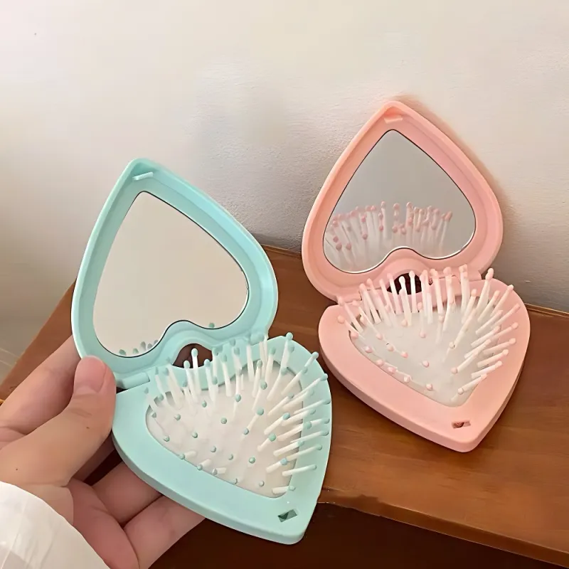 Future Maple Foldable Heart With Built in Clear Mirror Finish Air Cushion Comb Massage-3
