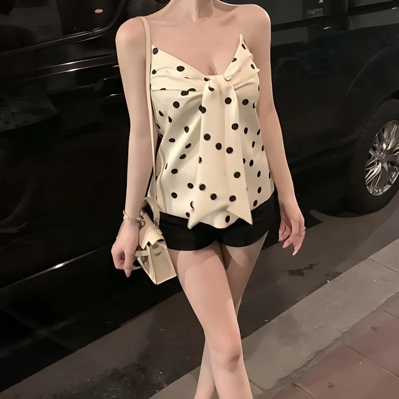 TURN UP Strapless Top Women's Black White Polka Dot-5