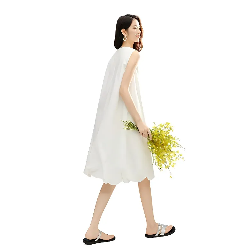 Late White Sleeveless Dress Women's-3