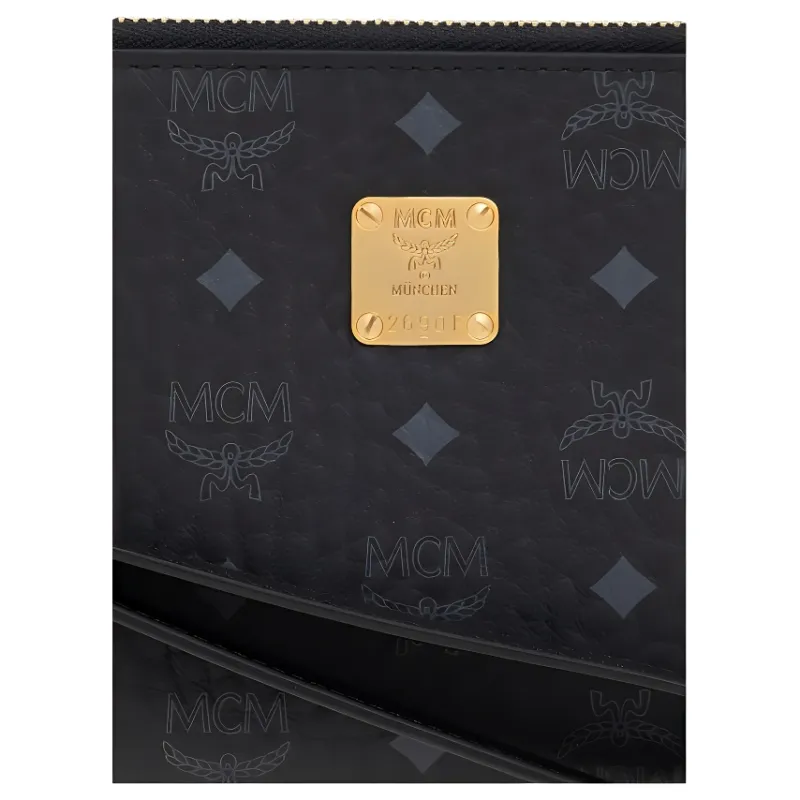 MCM Aren Intertwined Letter Canvas Clutch Tubas Women's Black-4