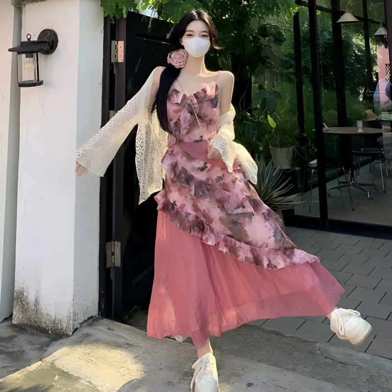 EIDOLON GRAIN Skirt Set Women's White+Pink-3